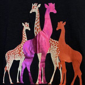 Crown & Ivy Women's Long-sleeved Navy w/ Metallic Pink Giraffe Tshirt~ NWT!